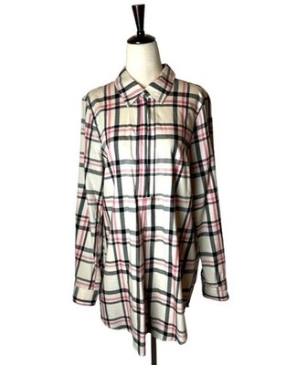 Tyler Boe Shirt Women Medium Tan Plaid Collared Half Snap Front Tina Tunic Top