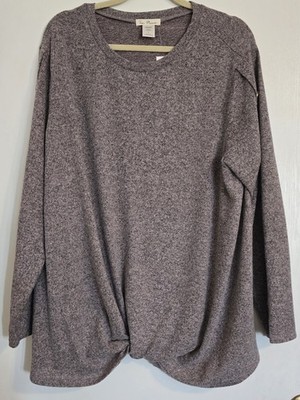 Tea, Please Women s Plus Size 2X Cozy Heathered Knit Twist Hem Top Mauve Gray