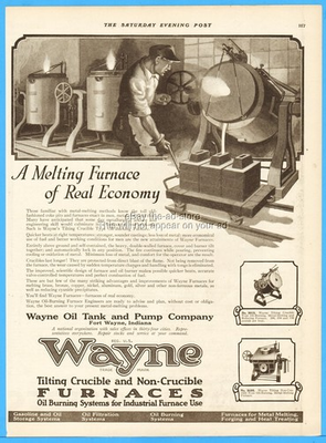 #ad #ad 1920 Wayne Oil Tank amp; Pump Co Fort Wayne IN Tilting Crucible Melting Furnace Ad $10.99