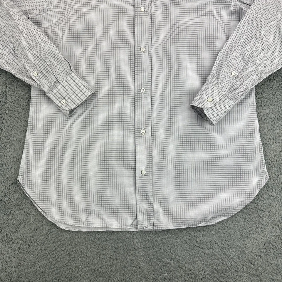 Brioni Dress Shirt Mens 15 White Blue Check Plaid Button Up Italy - Image 4 of 4
