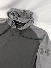 Under Armour Mens XL Threadborne HeatGear Hoodie Gray Black Cinch Hem Pullover