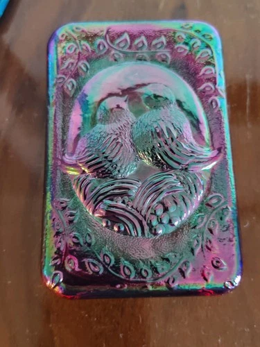 Vintage Fenton Red Carnival Glass "Love Birds" Brick Paperweight Mint