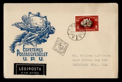 DR WHO 1950 HUNGARY FDC UPU 75TH ANIV CACHET PECS M69789