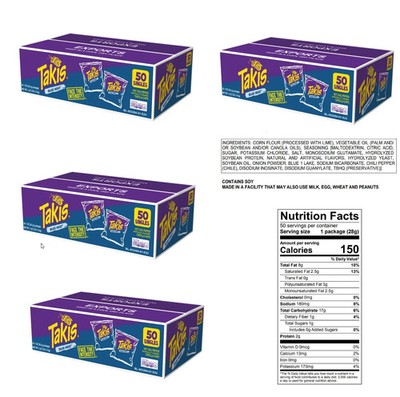 4x pack Takis Blue Heat Rolled Tortilla Chips, 1 oz., 50 pk.  200 PCs