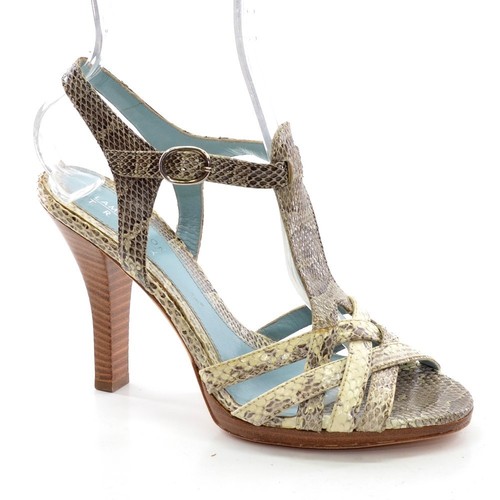 Gray Python Pump Ladies Lambertson Truex Snake T-Strap Pumps 37 / 7 Gray Leather Heel ...