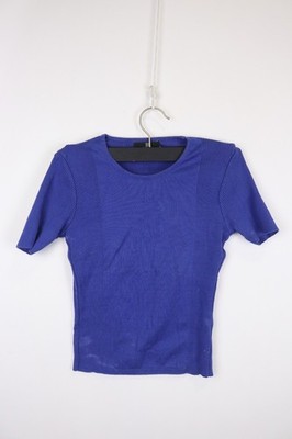 Givenchy Vision Blue Cotton Ribbed Short Sleeve Crew Neck Pullover Knit Top Sz S