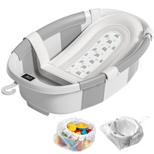 Collapsible Baby Bathtub with Soft Cushion and Thermometer, Newborn to Toddle...