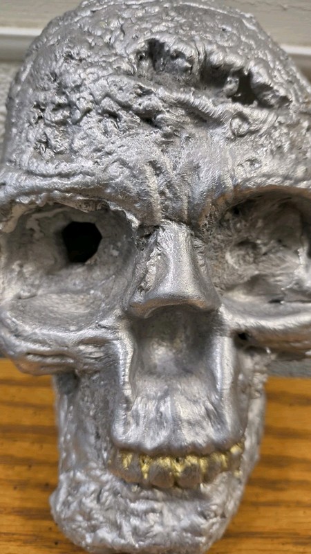 Hand Cast Aluminum Skull Head Figurine Decorative  Collectible6x4x2.5in thick