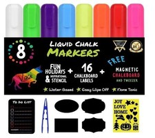 8 Multicolored Liquid Chalk Markers  Erasable, Non-Toxic, PLUS Accessories