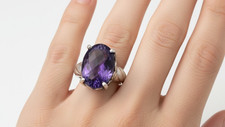 Sterling Silver Amethyst Ring Womens 6 Statement Cocktail Purple