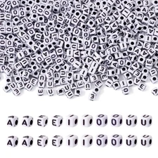 500 Pcs Square Acrylic Vowel Letter Beads 4-5mm AEIOU Cube Alphabet for DIY N...