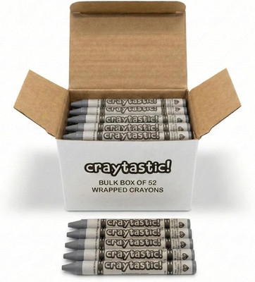 Bulk Wrapped Crayons Box of 52 (Gray) for Crafting, Parties, Kids - Paper Wrappe