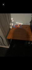 Brown Dark Wood Top Computer Desk, Black Metal Legs, Freestanding Home Office