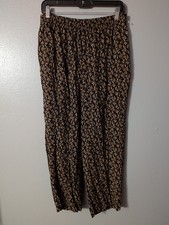 Vintage Synari Woman Pants Size 16 Made in USA 100% Rayon Black Gold Floral Boho