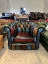 Chesterfield Harlequin Patchwork Real Leather Club Chair