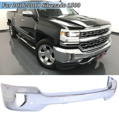 Front Bumper Face Bar w/Fog Light Hole Chrome For 2016-2019 Silverado 1500