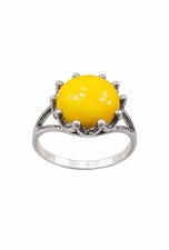 Vintage 925 Sterling Silver Ring Yellow Cabochon Stone Size 13 Statement Ring