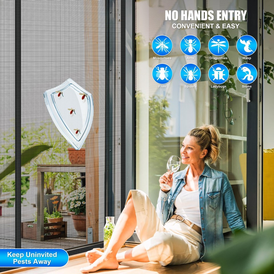 Magnetic Screen Door - Self Sealing, Heavy Duty, Hands Free Mesh Partition Keeps Bugs Out - Pet And Kid Friendly - Patent Pending Keep Open Feature - 38 Inch X 97 Inch