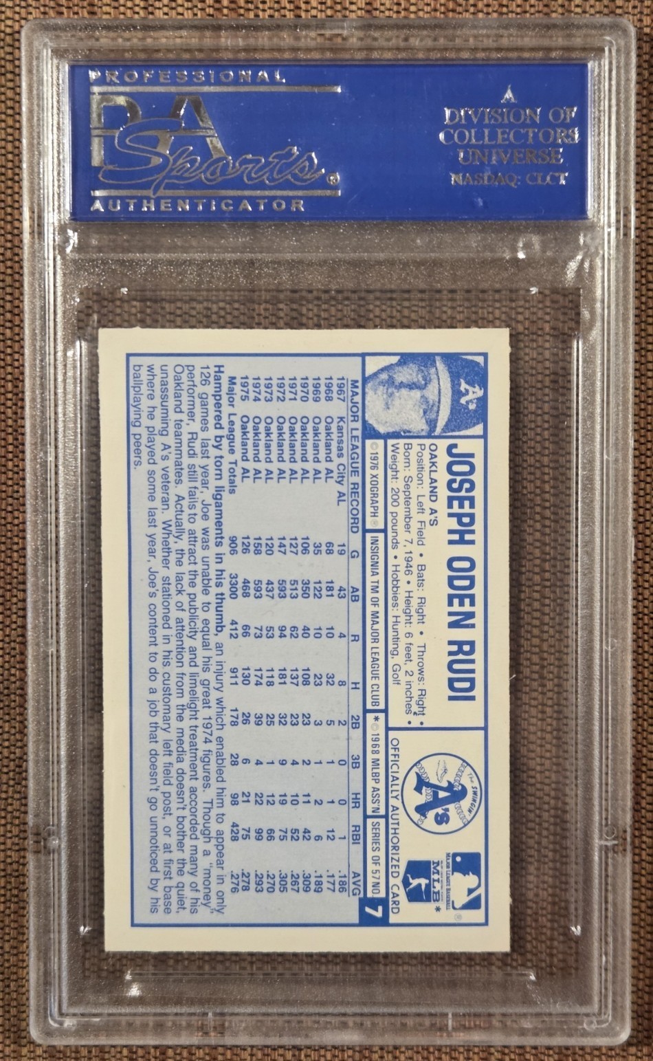 1976 Kellogg's #7 Joe Rude Oakland A's Vintage Original Baseball Card PSA 9 Mint view 2