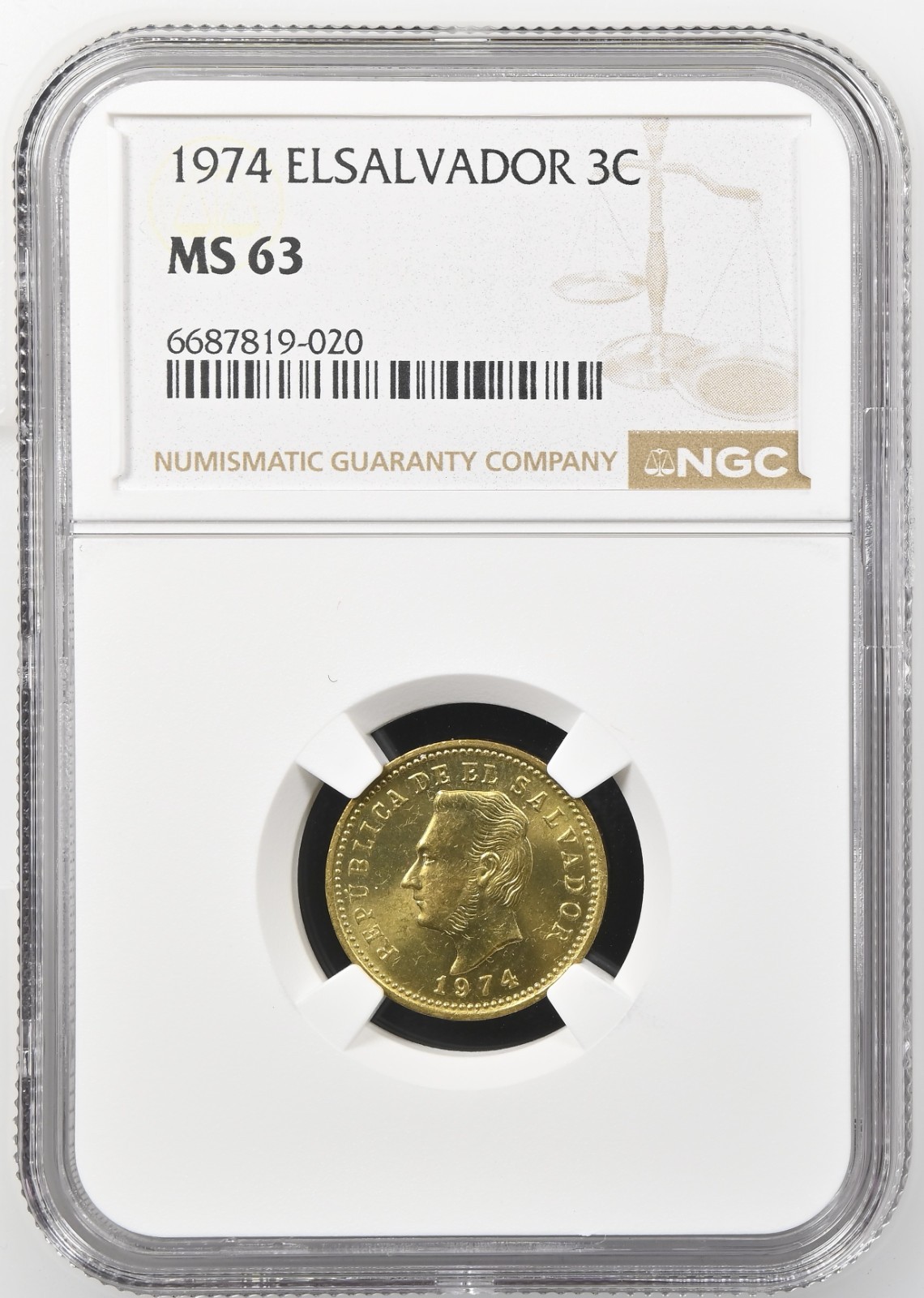 El Salvador 3 Centavos 1974 NGC MS 63