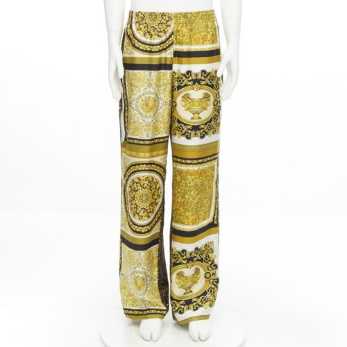 VERSACE Mosaic Barocco 2021 silk gold baroque leopard relaxed pants IT50 L - Picture 3 of 9