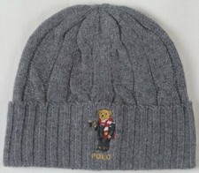 Polo Ralph Lauren Collectable Grey Hot Coco Teddy Bear Wool Beanie Hat NWT