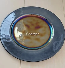 Rare Retired Italian Crate & Barrel Nocturne Iridescent Blue Charger Plate EC
