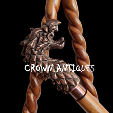 Dragon Head Designer Antique Style Handle Wooden Walking Stick X mas Gifts