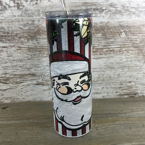 Stained Glass Santa Claus 20 oz Skinny Tumbler with Straw & Lid | eBay ...