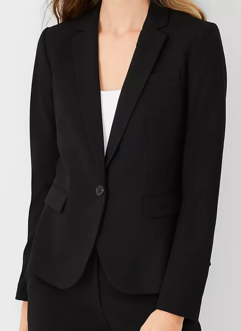 ANN TAYLOR BLACK THE ONE BUTTON BLAZER SEASONLESS STRETCH SIZE 10