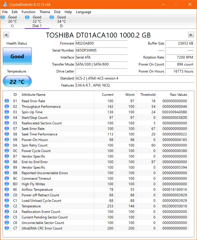 TOSHIBA DT01ACA100 1TB 32MB SATA III 7200RPM 3.5” HARD DISK DRIVE - Image 2 of 2