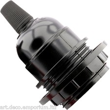 Edison Screw (E27) Black Lamp or Pendant Bulb Holder with Shade Ring & Cord Grip