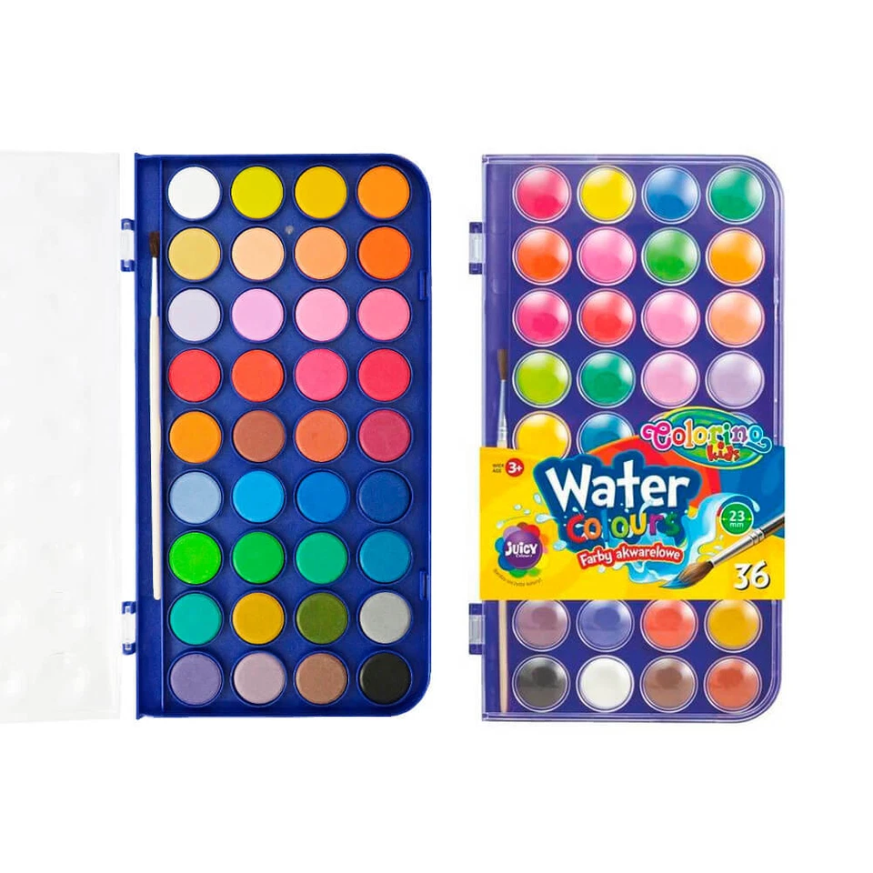 36 Farben Colorino Aquarellfarben Deckfarbkasten Wasserfarben Malkasten + Pinsel