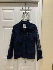 Womens Sonoma Embroidered Sleeve Cargo Jacket. Size Medium. Navy Blue. New.