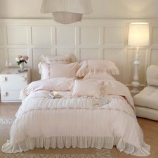Pink Romantic Lace Ruffle Girl's Room Duvet Cover Cotton
