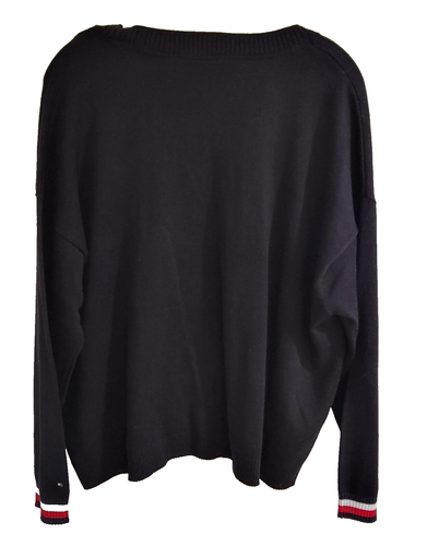 TOMMY HILFIGER Women's Sweater XOXO Heart Knit Pullover Black Red White Size XL - Picture 3 of 9
