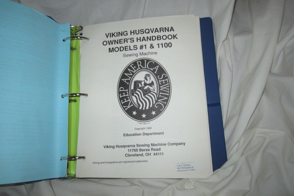Viking Husqvarna 1/1100 Sewing Machine Owners Handbook Binder w