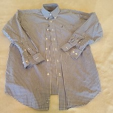 Nautica Mens Adult 15.5 Blue White Checkered Casual Button Up Dress Shirt