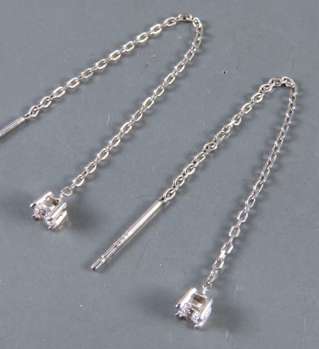 STERLING SILVER Super Sweet THREADER STYLE DANGLE EARRINGS Clear CZ Drops