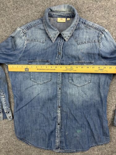 Adriano Goldschmied Shirt Women's M Blue Denim Chambray Long Sleeve Snap Studded - Picture 5 of 10