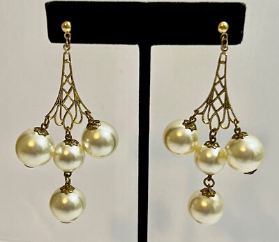 Handmade Earrings Large Faux Pearl Earrings Extra Large Gold