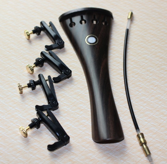 Natural Ebony Violin Tailpiece 4/4 Size With Four Fine Tuners Tail Gut