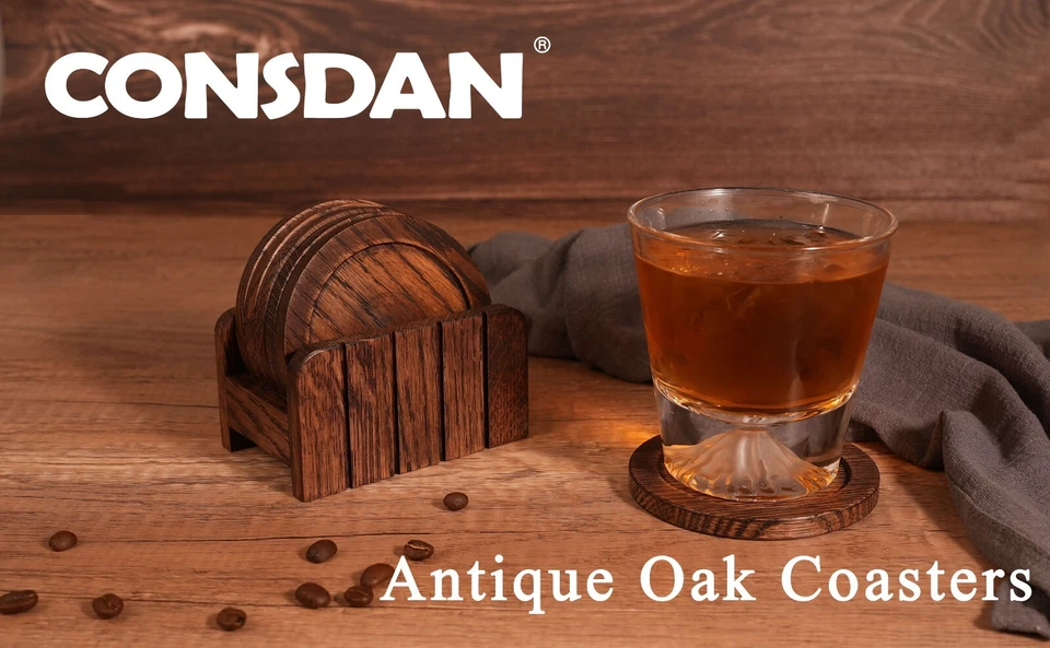 Juego de 6 posavasos de madera CONSDAN, madera dura cultivada en EE. UU. Foto 2 de 4