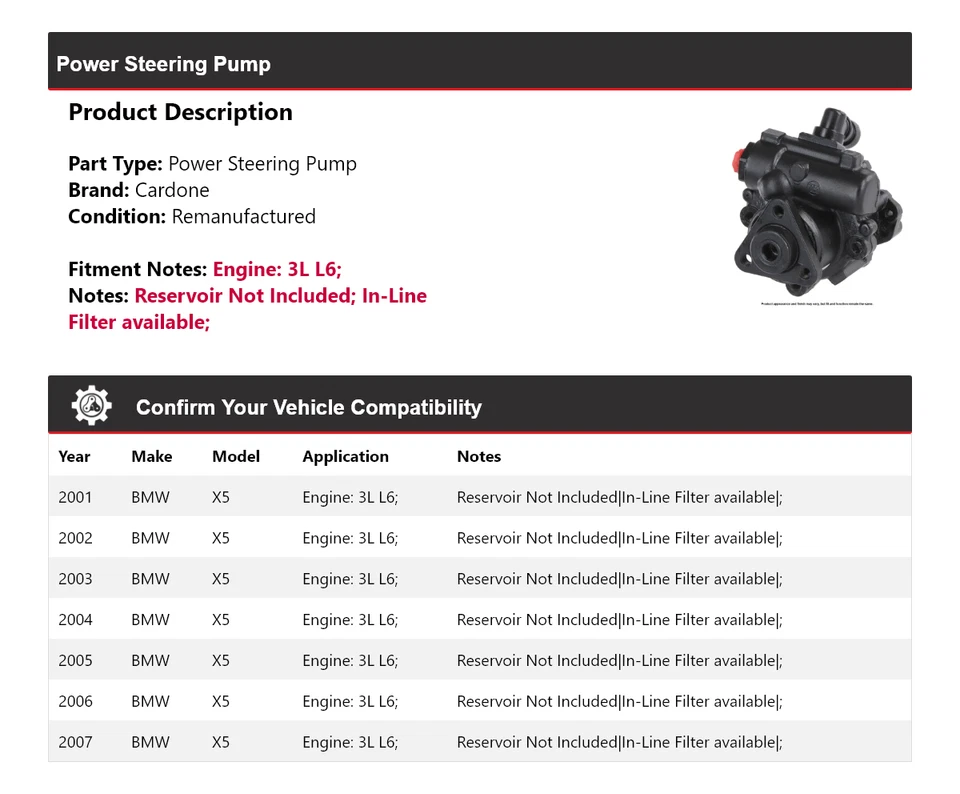 Bomba de dirección asistida Cardone para BMW X5 3L L6 2001-2007 2002 2003 2004 2005 2006 Foto 2 de 4