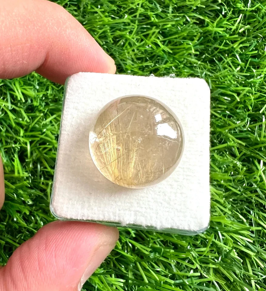 Natural Golden Rutilated Quartz 20MM Round Cabochon 2Pcs Loose Gemstone Lot. - Image 3 of 4