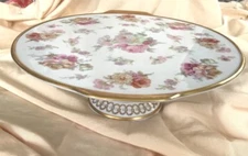 Vintage Gloria Cake Dessert Pedestal Dish Porcelain Floral Echt Gold W. Germany