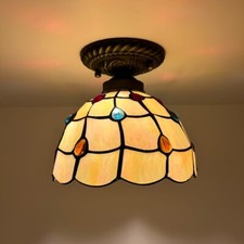 Tiffany Style Ceiling Lights Gold Stained Glass Crystal Beans LED Bulb 8"H8"W8"D