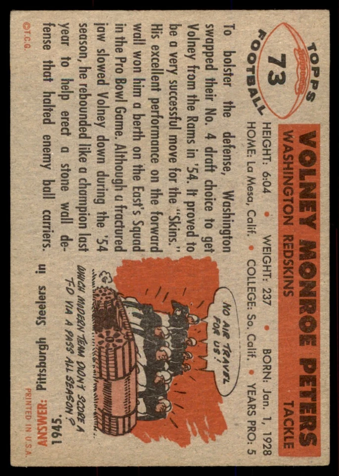 1956 Topps Volney Peters EX #73 - Image 2 of 2