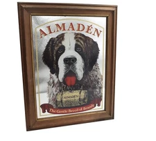 Almaden Centennial Brandy Mirror Sign Saint Bernard Dog Mascot (11" x 14.5")