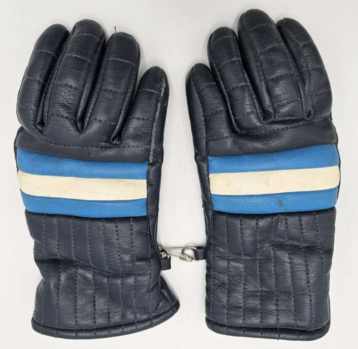 Vintage Obermeyer Hi-Jelmin Shell Boa Filled Blue Stripe Ski Gloves Ladies SM